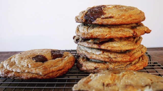 a stack of Sourdough chocolate chip cookies